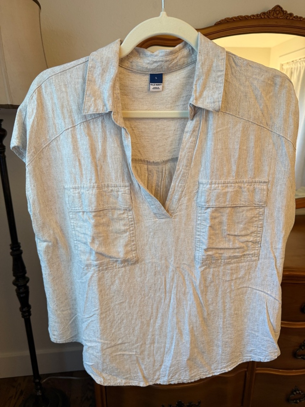 Old Navy Light Tan Linen Pocket Blouse
